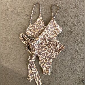Aerie Leopard Print Wrap Swimsuit
